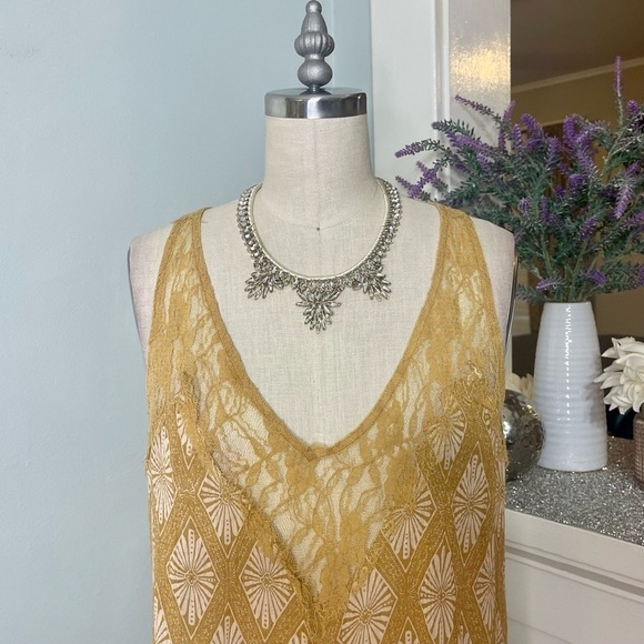 Free People Yellow Gold Flowy Lace Bell Trapeze Tank Top Small - Picture 4 of 9